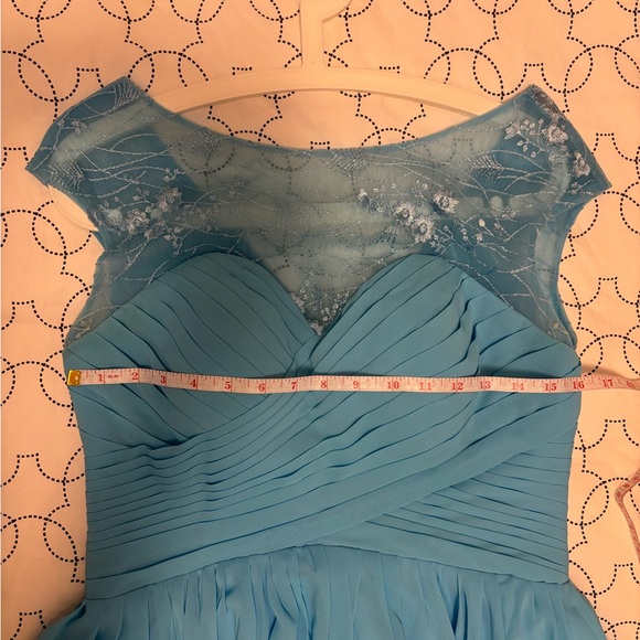 Blue Lace Cap Sleeves Chiffon Party/Prom Dress - Picture 7 of 9